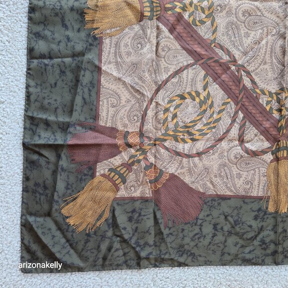 Silk Square Scarf Tassles Rope Paisley Hand-rolled - Picture 3 of 11